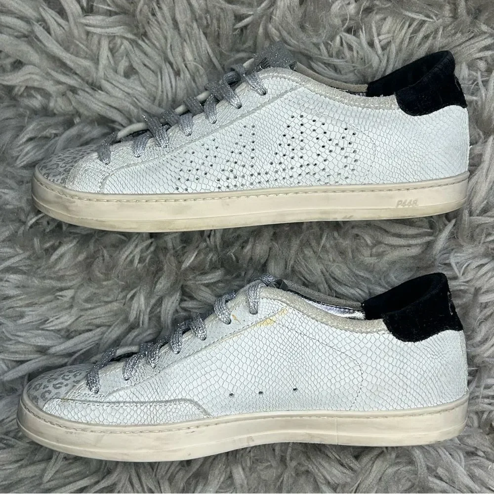 P448 John leopard print lace up distressed sneakers women’s shoe size 7